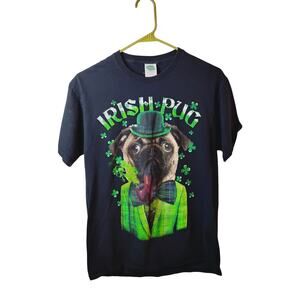 Adult M Lucky Shamrock Irish Pug T-Shirt St. Patrick's Day Celtic 100% Cotton